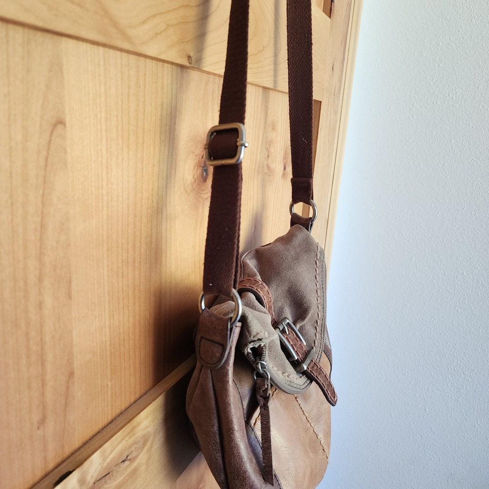 The Sak Brown Leather Patchwork Adjustable Strap Crossbody Purse Bag Boho Hippie - Picture 5 of 11